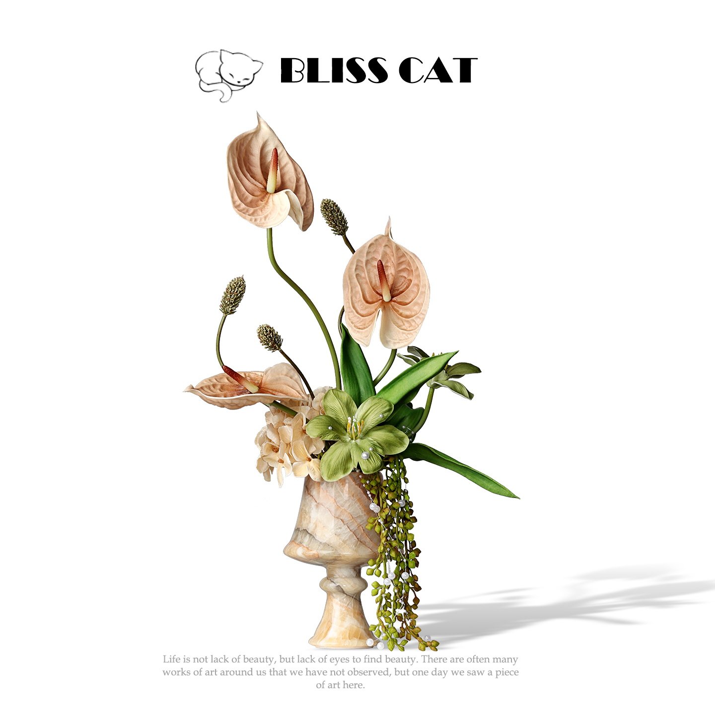 法式艺术天然玉石高脚花瓶插花酒店会所客厅餐桌玄关花艺花器摆件