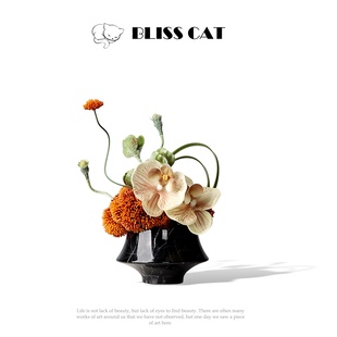 新中式黑色大理石花瓶插花架空层会所茶几卫生间花艺高级感小桌花