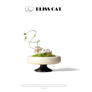 中古天然玉石花瓶插花会所客厅茶几花艺绿植苔藓洽谈桌摆件小桌花