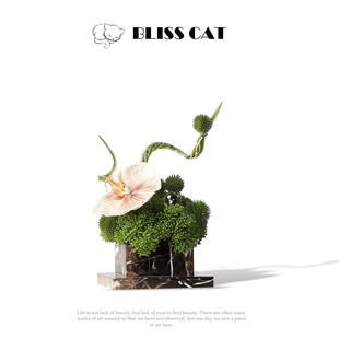 新中式艺术天然大理石方形花瓶花艺架空层售楼处客厅茶几桌花摆件