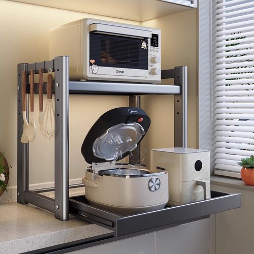 厨房微波炉置物架台面多功能可抽拉多层加粗支架电饭煲烤箱收纳架