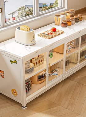 厨房置物架岩板落地多层储功能靠墙一体收纳餐边切菜工作台橱柜子