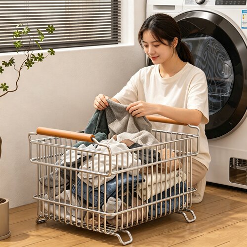 不锈钢脏衣服收纳筐网篮收纳篮大容量储物篮浴室阳台置物杂物篮