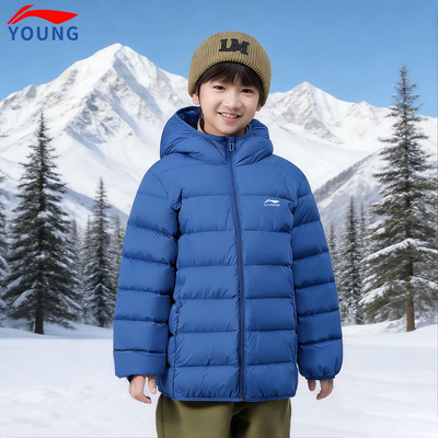 李宁童装男女中大童短款羽绒服