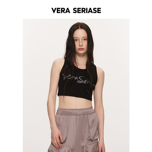 【Vera Seriase设计师品牌】夏季新款修身黑色字母背心上衣