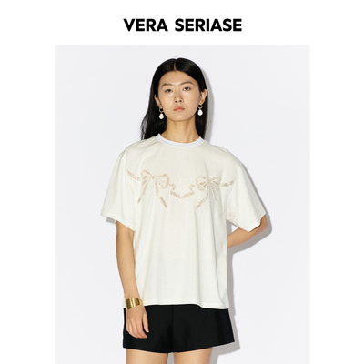【Vera Seriase设计师品牌】2026秋季新款时尚白色蝴蝶结短袖T恤