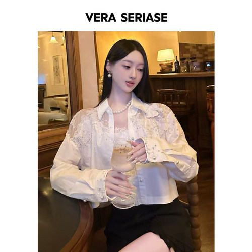 【Vera Seriase设计师品牌】春季新款时尚白色翻领长袖衬衫
