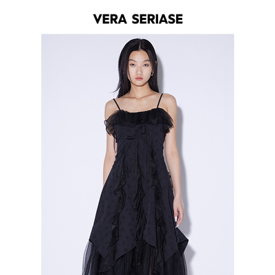 【Vera Seriase设计师品牌】女装春季新款修身黑色吊带连衣长裙