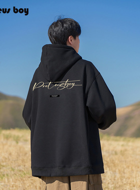 ProteusBoy卫衣男春秋冬季2025新款美式简约字母加绒厚连帽长袖潮