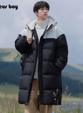 ProteusBoy棉服男冬季长款美式拼色保暖加厚防泼水连帽面包服外套