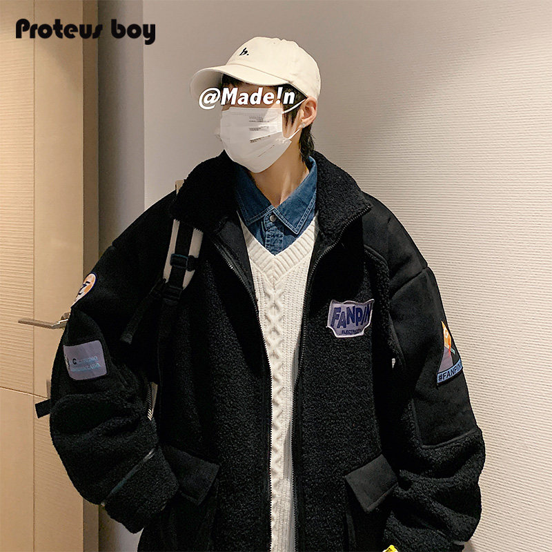 proteusboy棉服男羊羔绒宽松工装棉袄立领冬季防寒男士棉衣外套潮