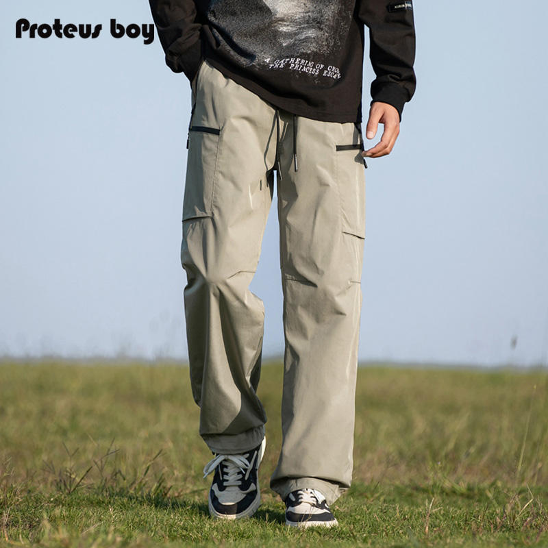 ProteusBoy冲锋裤男款春秋冬季美式拉链防泼水户外运动直筒休闲裤