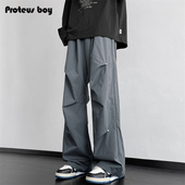ProteusBoy裤 机能宽松直筒加绒休闲运动伞兵冲锋裤 子男款 春秋冬季
