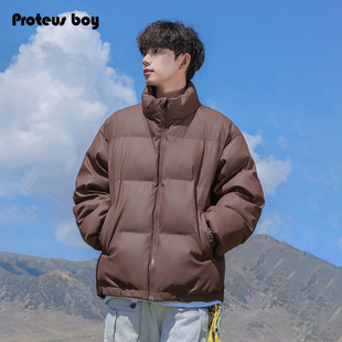 5115 哑光嘻哈水洗柔软PU皮保暖立领面包棉服外套 ProteusBoy 美式