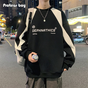 ProteusBoy卫衣男春秋冬季男士港风潮牌字母运动内搭圆领无帽长袖