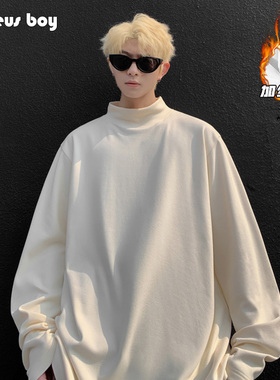 ProteusBoy长袖t恤男春秋冬季日系加绒厚内搭半高领上衣服打底衫T