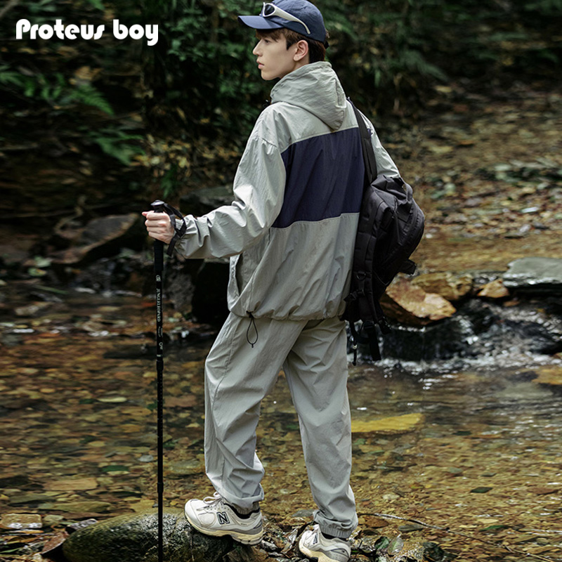 ProteusBoy冲锋外套男春秋季新款潮男士连帽休闲运动长裤夹克套装