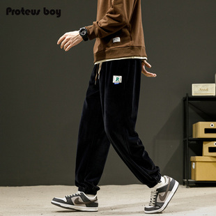 23PB6016 休闲长裤 ProteusBoy 简约灯芯绒织唛复古抽绳束脚卫裤
