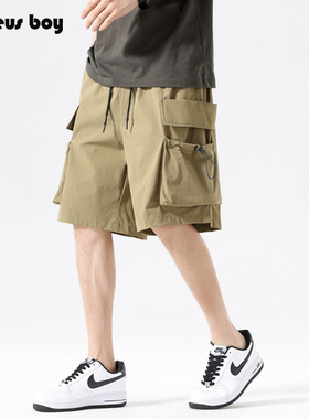 ProteusBoy 美式口袋工装冰丝凉感速干直筒抽绳五分休闲短裤 D607