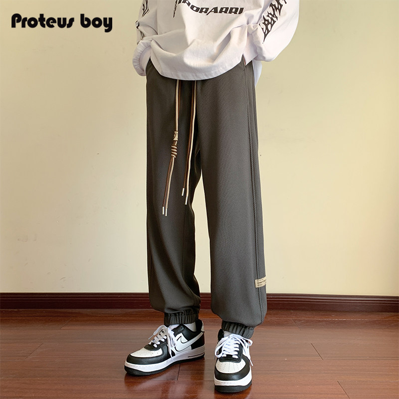 ProteusBoy裤子男款冬季春秋美式华夫格男士束脚卫裤运动休闲长裤