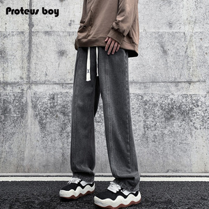 ProteusBoy牛仔裤男春秋冬季新款男士复古宽松直筒抽绳休闲长裤子