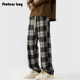 复古拼色格子户外运动直筒束脚抽绳休闲长裤 ProteusBoy 美式 1264