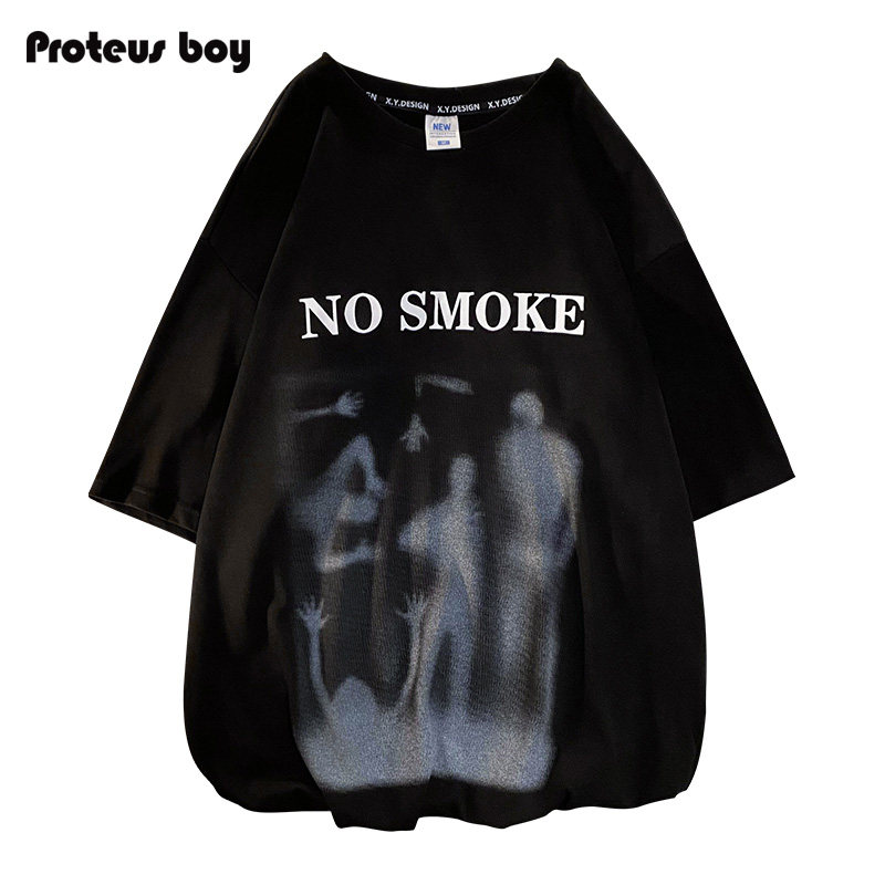 proteus boy 2022ss 暗黑迷幻人形字母印花宽松纯棉短袖t恤 t3516