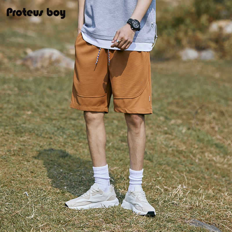 日系工装短裤男夏季新款男士复古宽松百搭针织休闲5五分裤中裤子