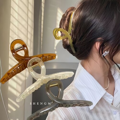 复古珍珠后脑勺果冻方形鲨鱼夹