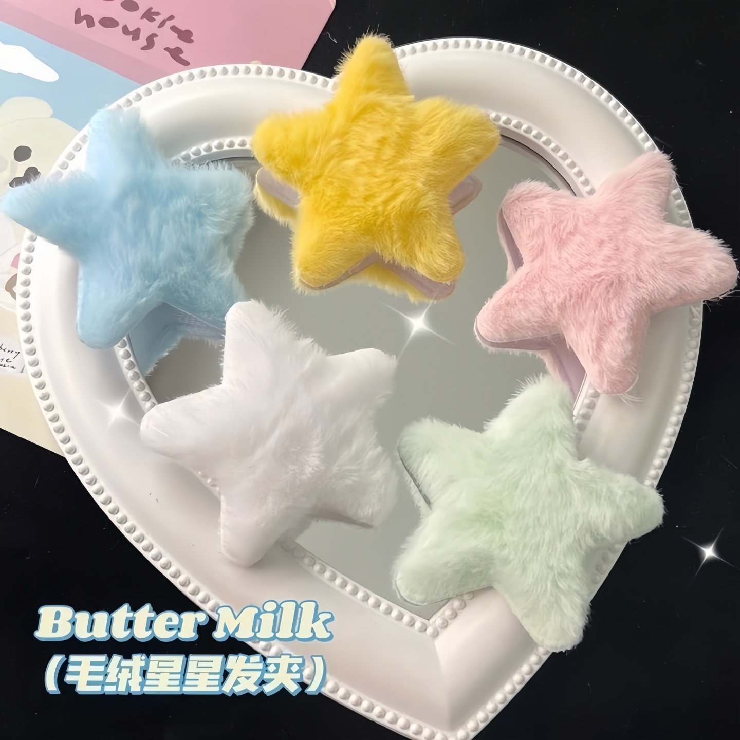 秋冬毛绒五角星形发夹粉色黄色星星BB夹少女刘海边夹可爱发饰发卡