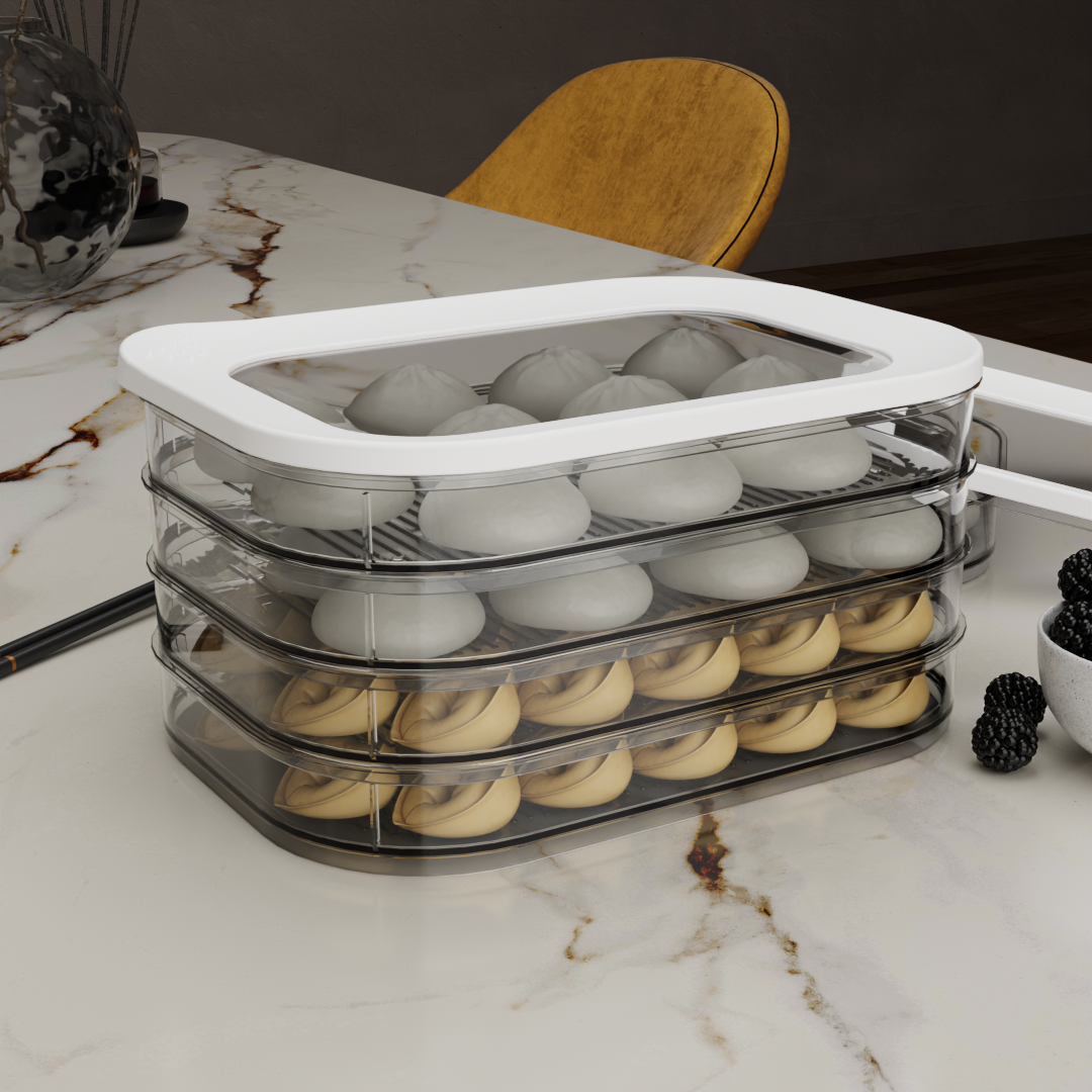 饺子盒多层透明食物收纳盒冰箱专用分格储物盒保鲜盒带盖多功能