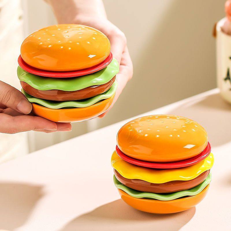 汉堡包造型吐骨碟餐具造型可爱盘子沙拉碗甜品盘卡通调料碟子套装