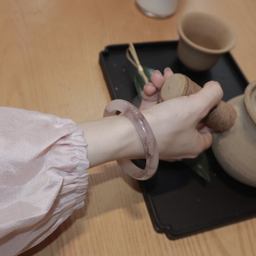monocle新疆天然金丝玉镯子女紫罗兰无注胶汉服手镯高端扁条配饰