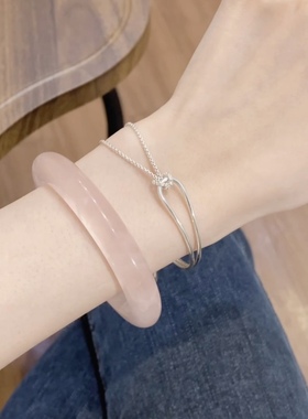 monocle 藕粉浅粉少女仙气阿富汗玉镯气质优雅女款手饰冰透玉石镯