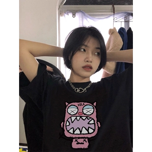 2023春季 ins上衣潮 校园休闲内搭打底衫 女学生卡通t恤短袖 新款 美式