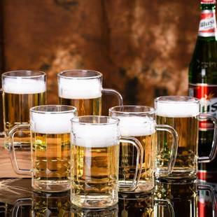 大容量扎啤酒杯6只装啤酒杯带把水杯喝水杯子加厚凉水果汁杯套装