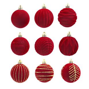龙虎圣诞球植绒球红色6cm圣诞树装 饰品吊顶挂件吊球橱窗布置12个