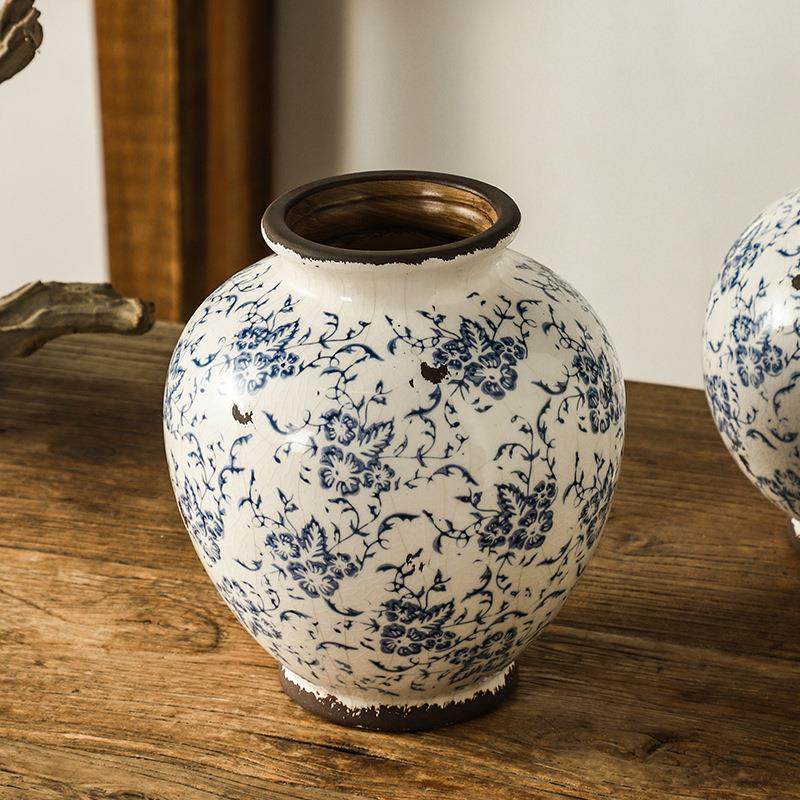 复古斑驳做旧青花瓷花瓶大陶瓷摆件创意客厅水养插花高级感新中式,家居饰品,花瓶,淘宝优惠券,粉丝福利购,淘宝优惠卷