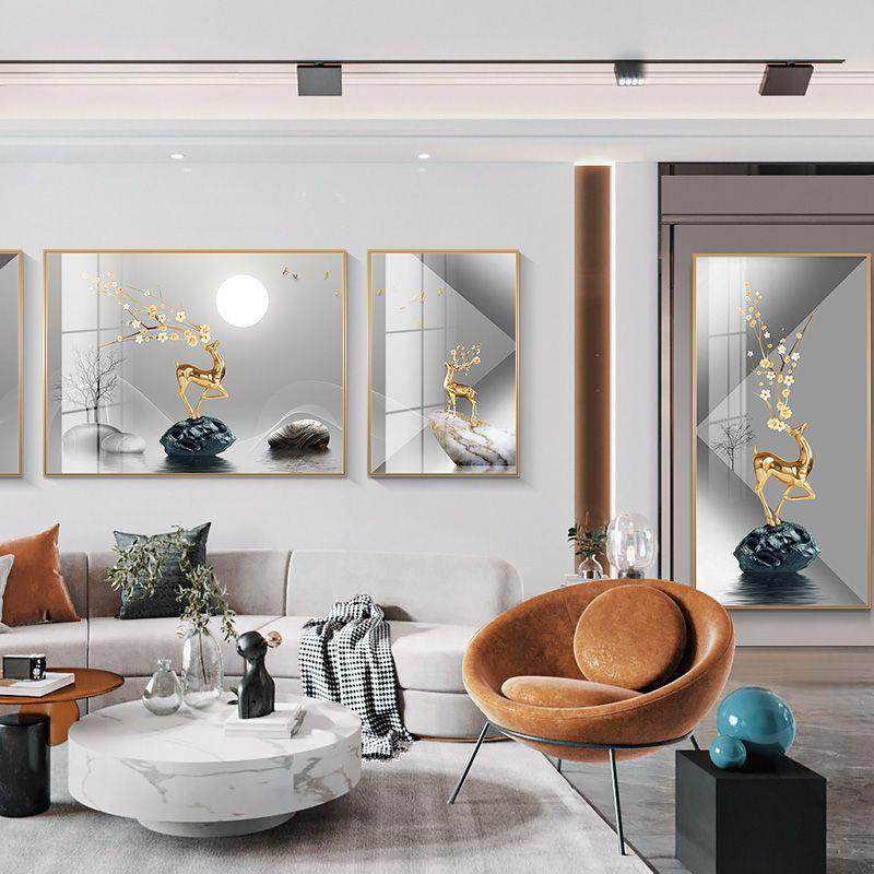 福禄生花轻奢客厅背景墙装饰画沙发后挂画招财鹿三联画大气晶瓷画,家居饰品,现代装饰画,淘宝优惠券,粉丝福利购,淘宝优惠卷