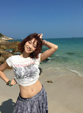 WASSUP短袖T恤女2026新款美式辣妹短款修身白色小上衣打底衫夏季