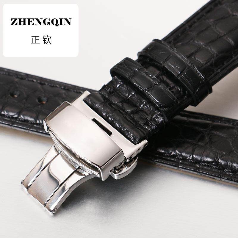 适配浪琴表带真皮男同款鳄鱼皮蝴蝶扣名匠L2L4军旗瑰丽女真皮表带