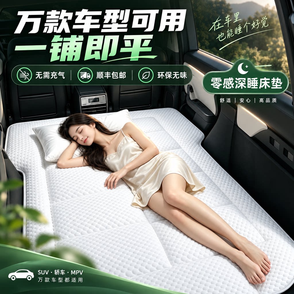 车载床垫户外露营旅游自驾用汽车后备箱可折叠冰丝免充气床垫睡垫