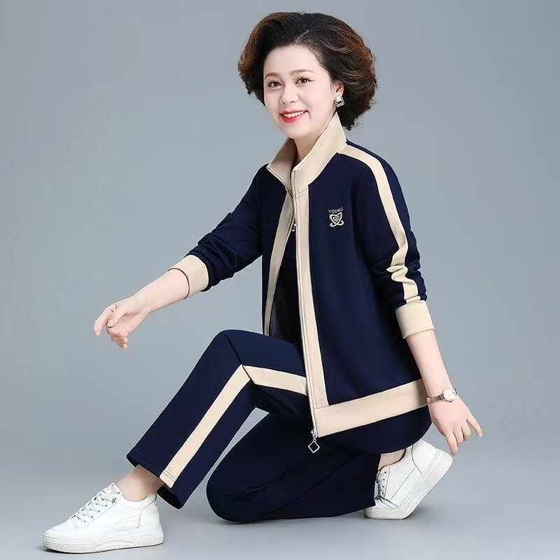 纯棉妈妈春装洋气春运动服休闲两件套2025中老年套装新款外套
