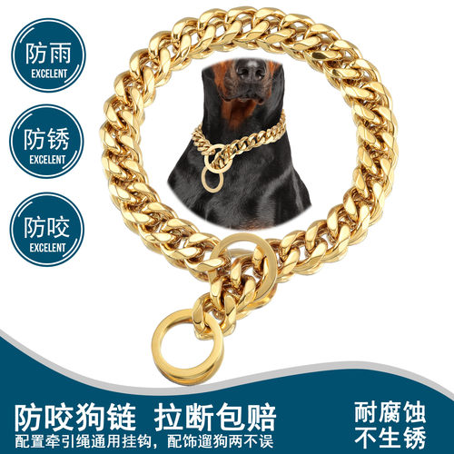 狗链项圈金色古巴链遛狗项圈