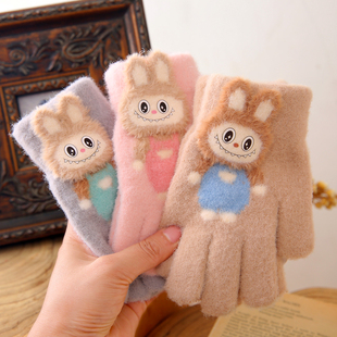 拉布布儿童五指保暖手套男童女童冬天防寒小学生初中生加厚绒分指