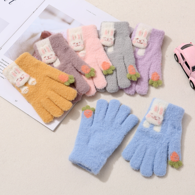 5-10岁女童五指薄手套可爱兔子款