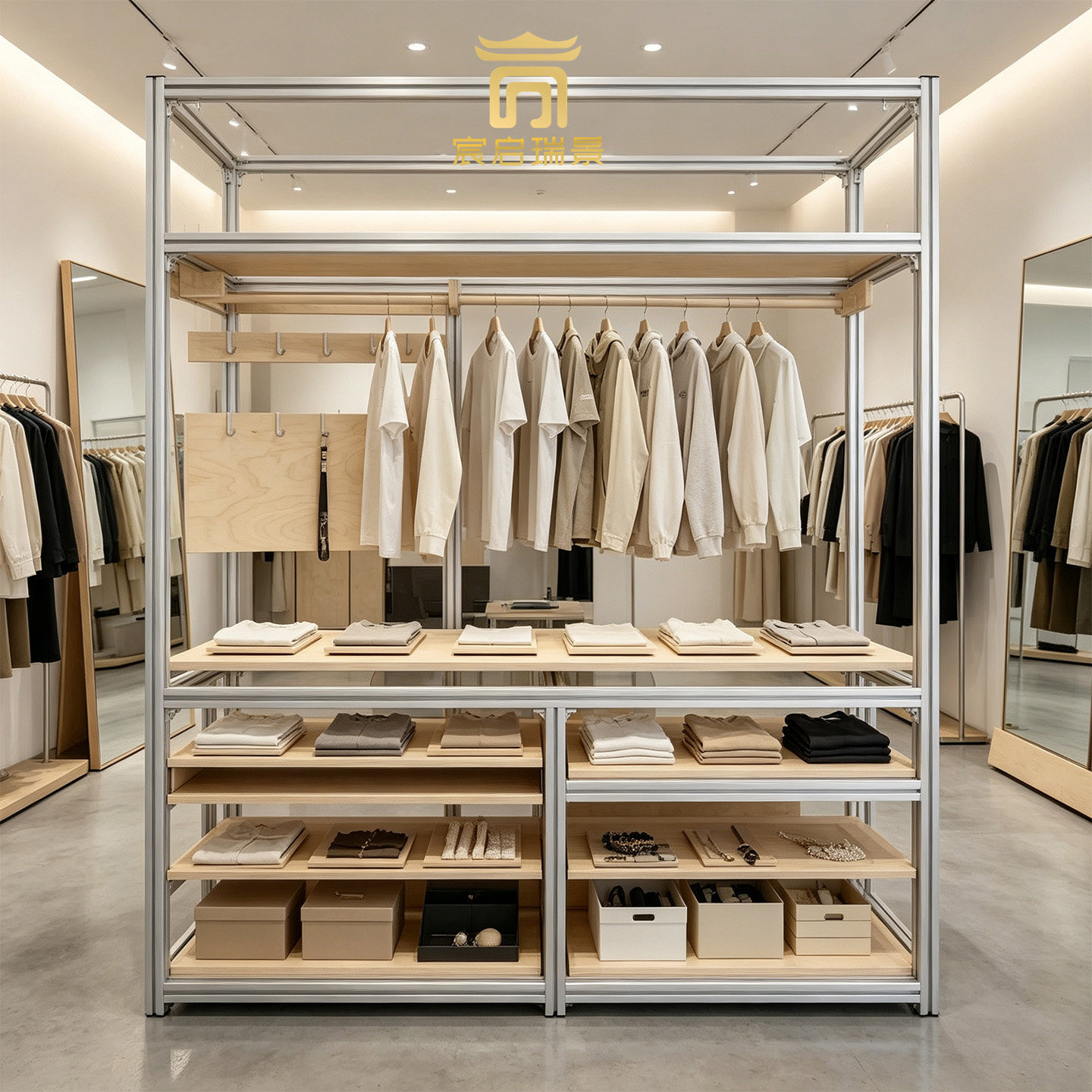 金属框架多层服装展示架多功能商用衣柜收纳架现代简约陈列架