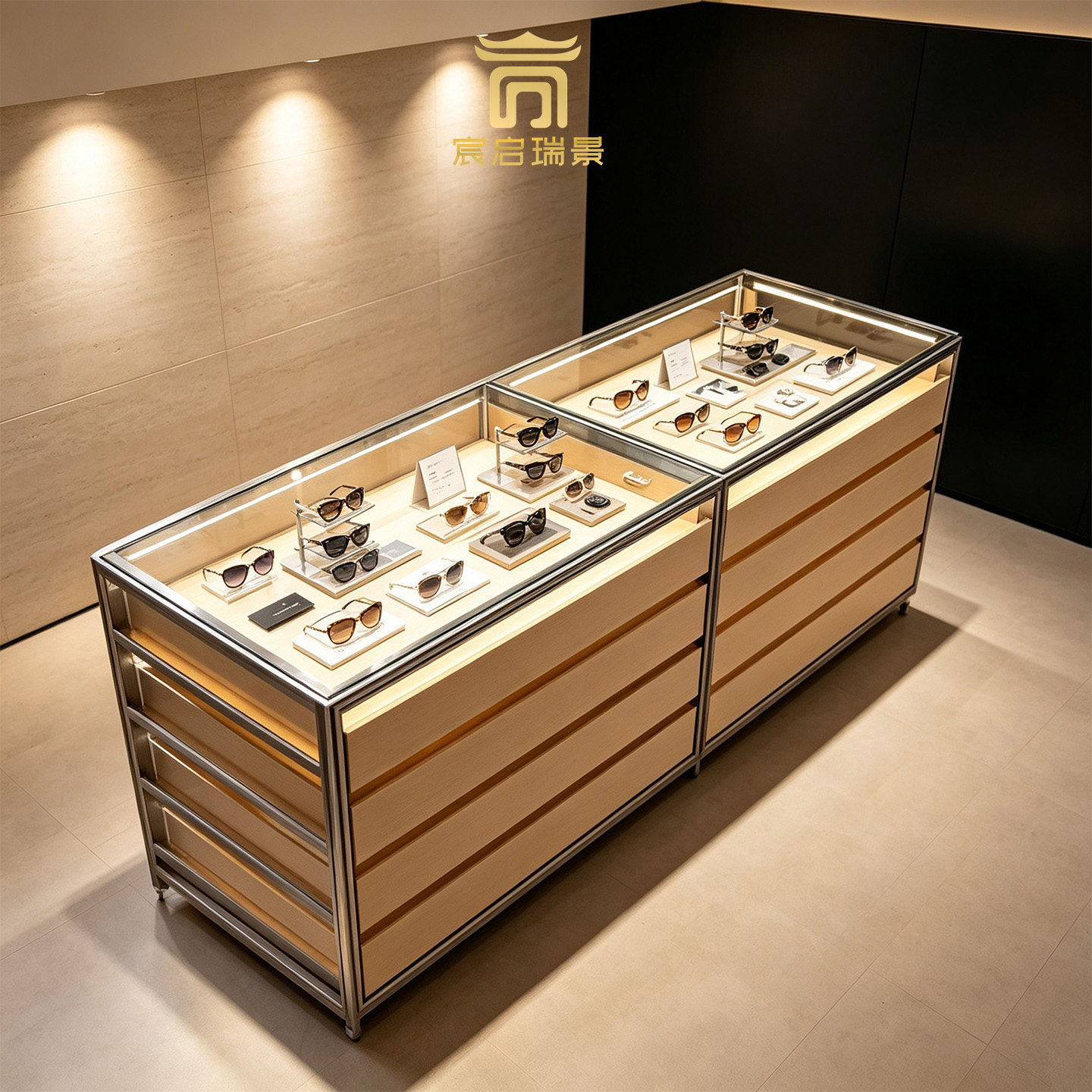 现代简约玻璃展示柜眼镜展示台多层收纳中岛台大容量商用展示台图片