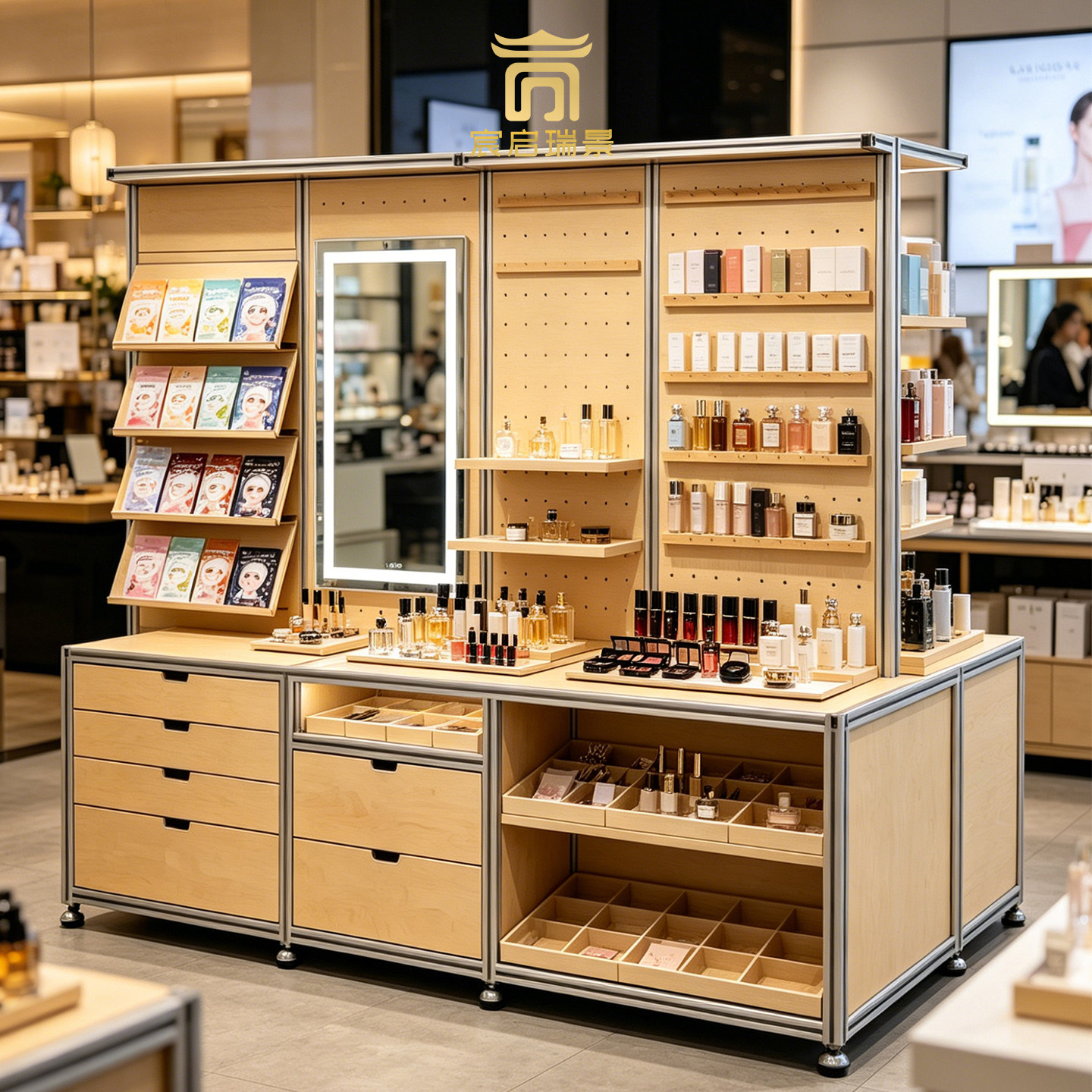 海洋板铝型材多层化妆品展示柜收纳陈列柜商场店铺可定制彩妆货架