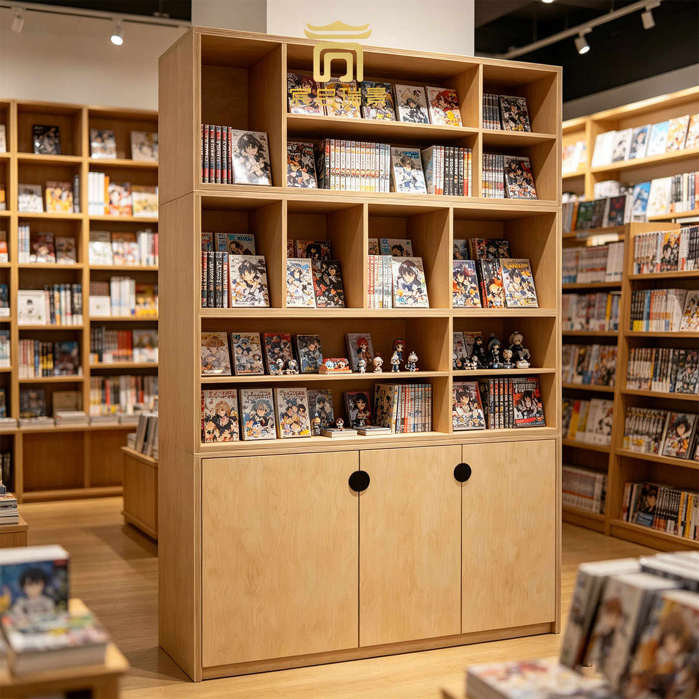二次元店铺格子书柜 漫画画册手办摆件带封闭底柜落地陈列展示柜图片